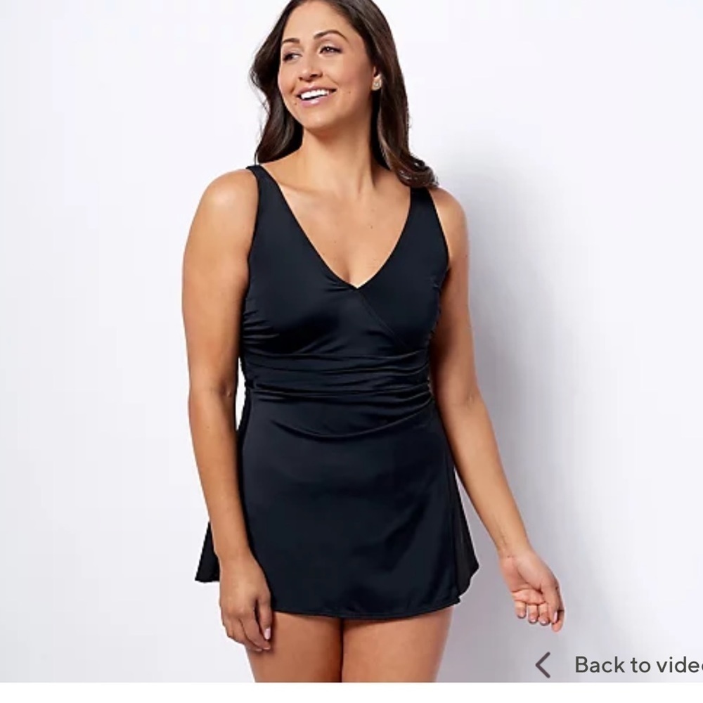 Denim & Co. Beach Wrap-Front Swim Dress.‎ black. 20W